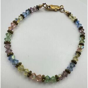 Vintage 14kt gold filled multicolor rainbow Aurora borealis beaded bracelet